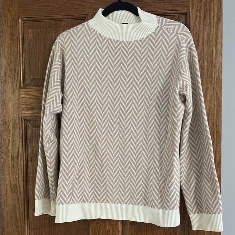 Beige and White Chevron Sweater